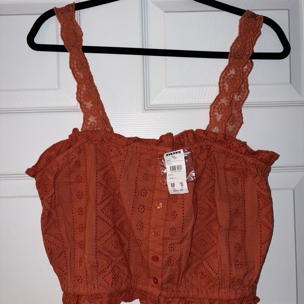 Tilly's Terracotta Lace Strap Crop Top